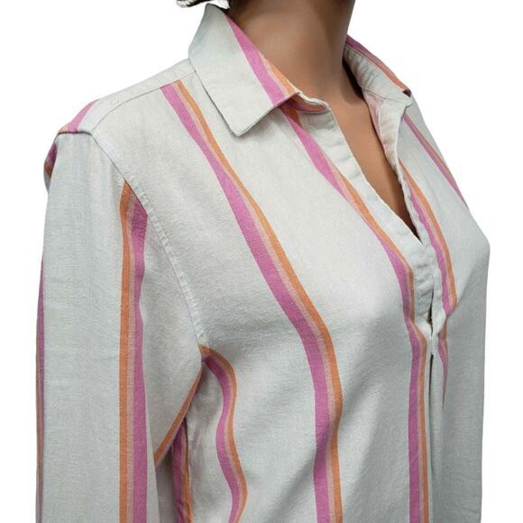 For Cynthia Rowley Popover Tunic Top Women M Linen blend Roll up sleeve Pockets - Picture 6 of 10